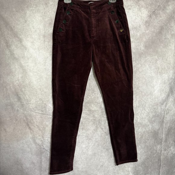 LOFT Velvet Pants Mariner Skinny Size 8 29 High Rise Button Detail Plum Raisin - Picture 4 of 4